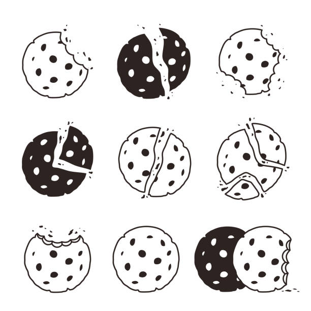 illustrations, cliparts, dessins animés et icônes de mordre les miettes de biscuits. casse-croûte délicieux biscuits vecteur stylisé symboles de nourriture de dessert - isolated on white baked bakery biscuit