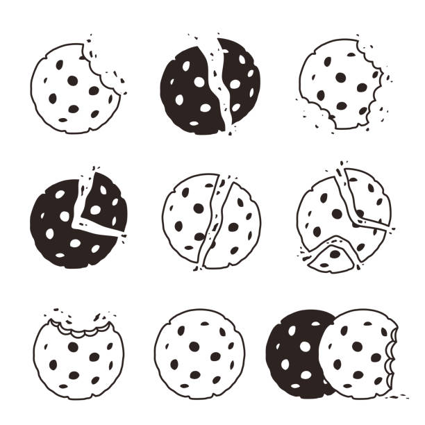 illustrazioni stock, clip art, cartoni animati e icone di tendenza di briciole di biscotti morsi. snack deliziosi biscotti vettoriali stilizzati dessert simboli alimentari - biscuit