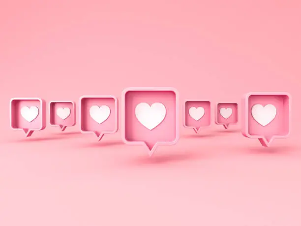 Photo of Sweet pink social media notification Love like heart concepts isolated on pink pastel color background with shadows minimal conceptual
