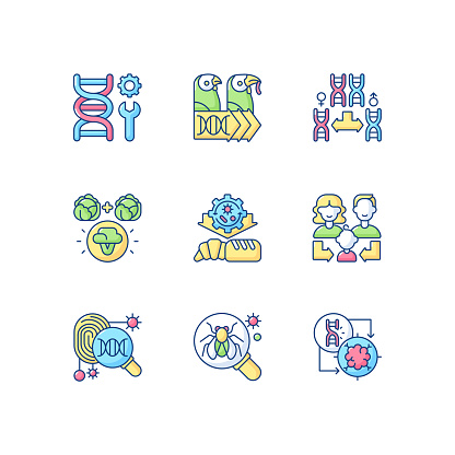 Genetics RGB color icons set