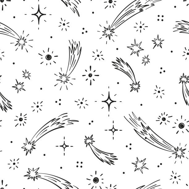 Space Background with Falling Stars. Meteor Shower. Starry sky Wallpaper. Hand Drawn doodle Star Seamless Pattern. Meteorites and Comets Vector illustration. Shooting stars Space Background with Falling Stars. Meteor Shower. Starry sky Wallpaper. Hand Drawn doodle Star Seamless Pattern. Meteorites and Comets Vector illustration. Shooting stars comet stock illustrations