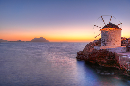 The sunset from the port of Aegiali in Amorgos island, Greece