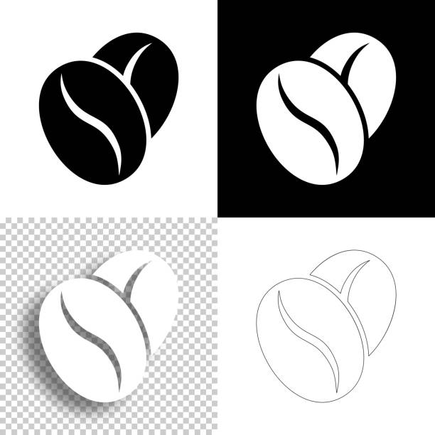 커피 콩. 디자인 아이콘입니다. 빈, 흰색 및 검은색 배경 - 선 아이콘 - raw coffee bean stock illustrations