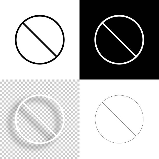 금지. 디자인 아이콘입니다. 빈, 흰색 및 검은색 배경 - 선 아이콘 - 진입금지 표시 stock illustrations