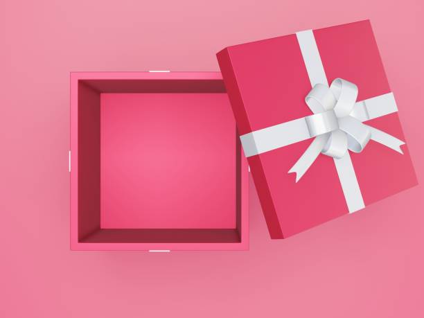 istock top view of 3d red opened gift box with white ribbon and blank space inside, empty package 1297255243