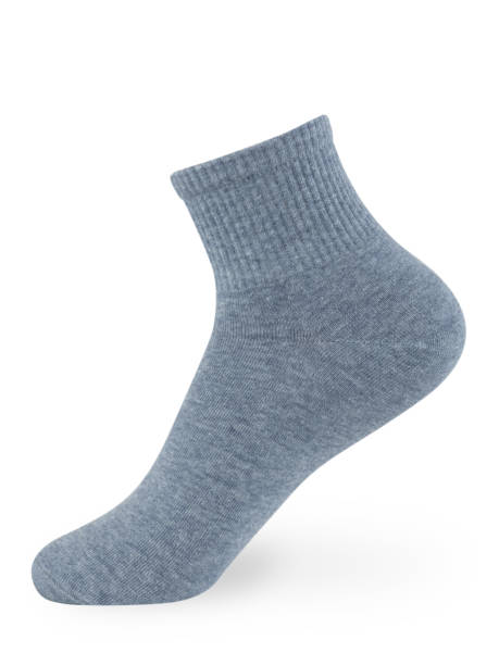 istock Isolated gray sock on invisible mannequin foot on white background, side view 1297255267