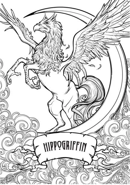 Vector illustration of Hippogriff or Hippogryph supernatural beast. Sketch on a white background