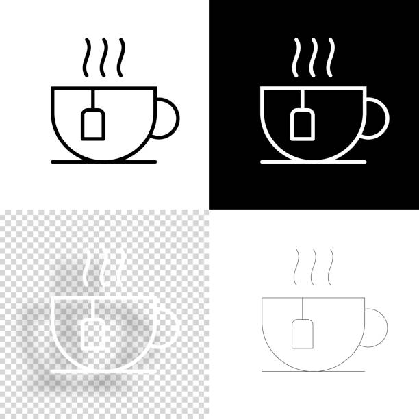 ilustrações, clipart, desenhos animados e ícones de xícara de chá. ícone para design. fundos em branco, branco e preto - ícone de linha - teabag label blank isolated