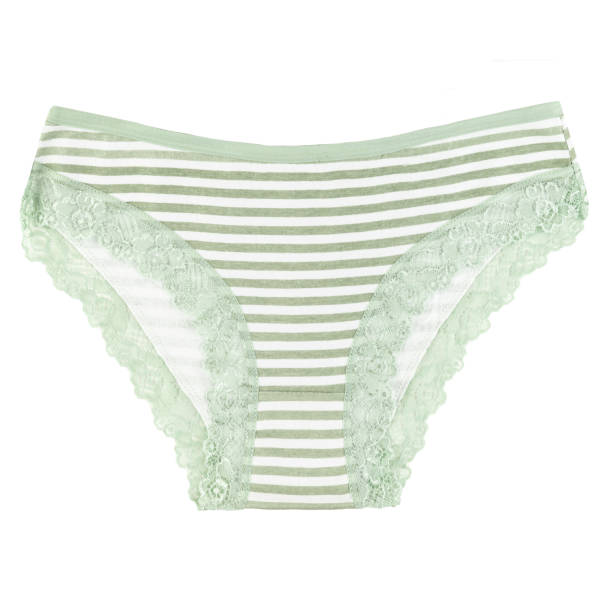 istock Women's panties with green stripes,  front view isolated on the white background 1297255761