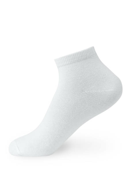 istock Isolated white short sock on invisible mannequin foot on white background, side view 1297257621