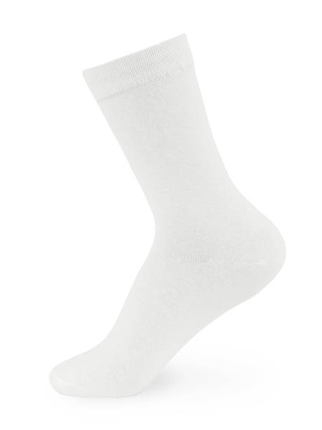 istock Isolated long white sock on invisible mannequin foot on white background, side view 1297257775