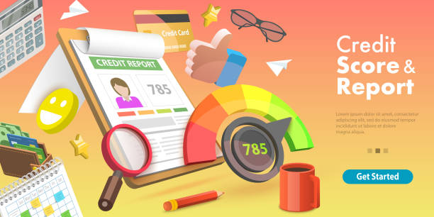 3d vector konzeptuelle abbildung von credit score und bericht - report history debt finance stock-grafiken, -clipart, -cartoons und -symbole