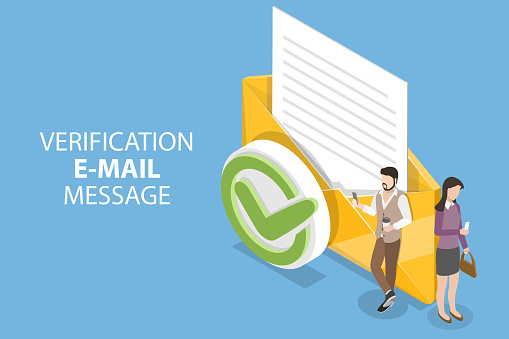 3D Isometric Flat Vector Conceptual Illustration of Verification Email Message, Acceptance or Approval Letter.