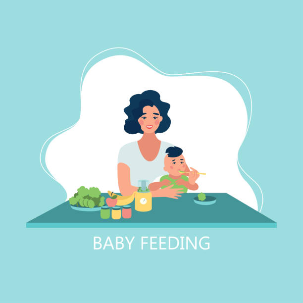illustrazioni stock, clip art, cartoni animati e icone di tendenza di madre che nutre il bambino. - baby carrot illustrations