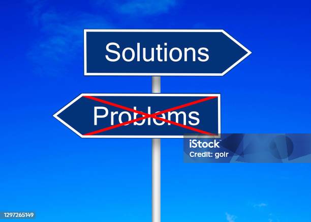 Problems Vs Solutions Pole Sign Stock Photo - Download Image Now ...