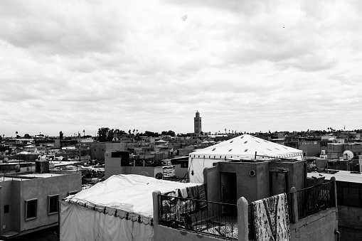 Panoramic view of the roofs of the Medina in Marrakech