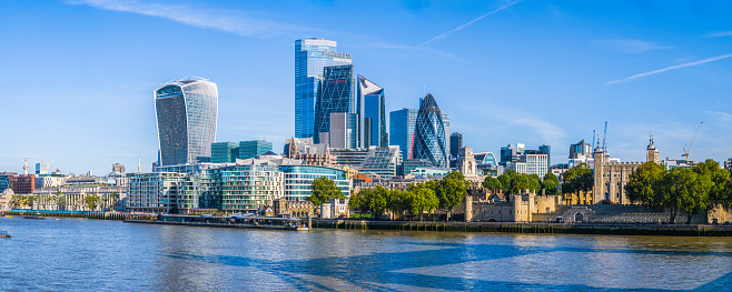 Rascacielos futuristas londinenses del Distrito Financiero de la Ciudad con vistas al panorama del Támesis photo