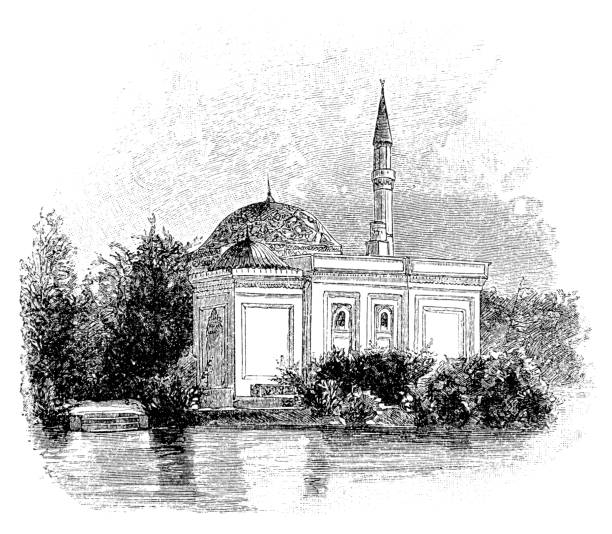 Imperial bath house in Tsarskoye Selo Illustration of a Imperial bath house in Tsarskoye Selo pushkin st petersburg stock illustrations