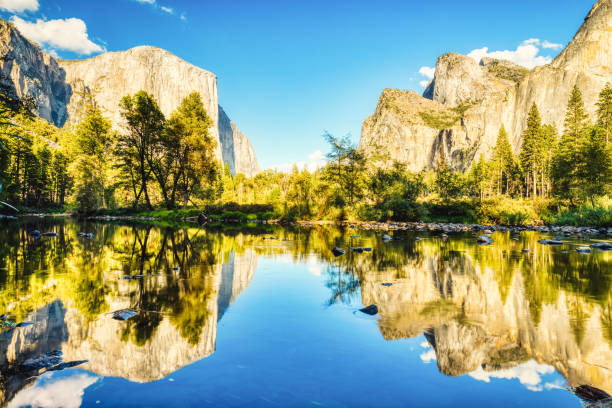 istock Illuminated Yosemite Valley with Reflection at Sunset, Yosemite National Park, California 1297270135