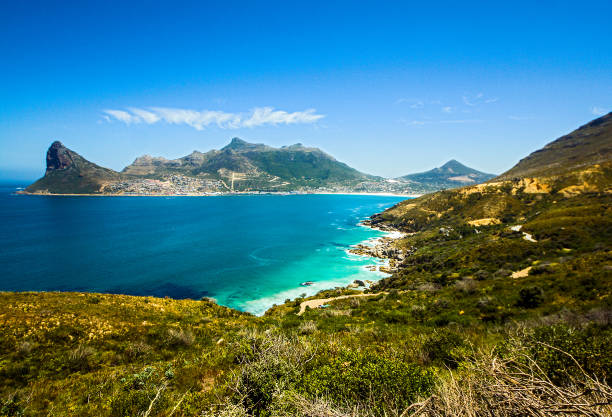 hout bay beach and cape of good hope, cape town, south africa - south africa africa cape of good hope cape town imagens e fotografias de stock