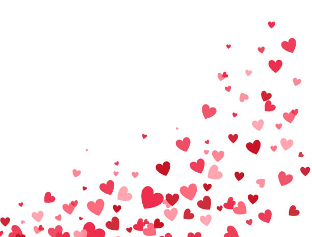 Valentines Day banner for greeting cards, wedding invitation, gift packages. Heart flying frame. Celebration backdrop. Bright pink hearts confetti falling on white background. Vector illustration Valentines Day banner for greeting cards, wedding invitation, gift packages. Heart flying frame. Celebration backdrop. Bright pink hearts confetti falling on white background. Vector illustration. flower part stock illustrations