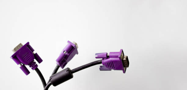 istock three purple computer jack plug for monitor isolated on white background. 1297276970