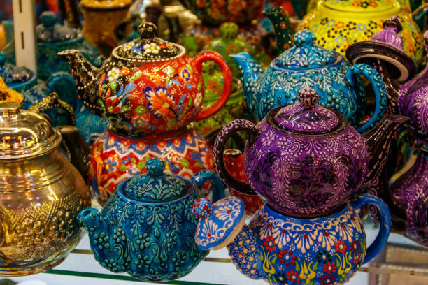 istock Traditional turkish crockery at oriental bazaar. Souvenirs from Turkey 1297278736