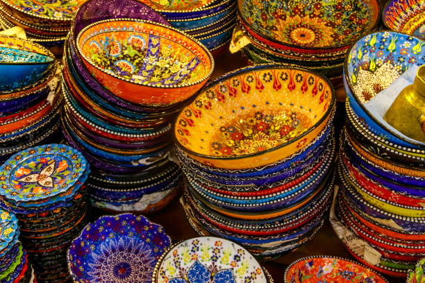 istock Traditional turkish crockery at oriental bazaar. Souvenirs from Turkey 1297278737