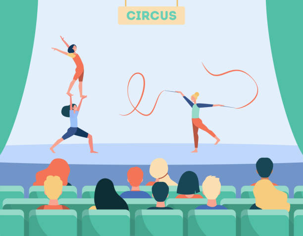 cartoon-menschen sehen show im zirkus - women circus acrobat gymnastics stock-grafiken, -clipart, -cartoons und -symbole