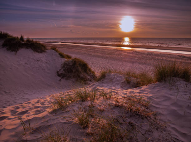 istock View from marram grass covered dunes towards the beach prior to a colorful sunset 1297286514
