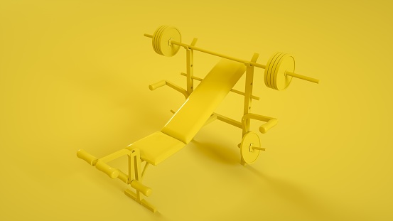Weight bench for chest flat on yellow background. 3d rendering.