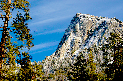 Blue skies on a cold winter's day over Mount Tahquitz in Idyllwild, San Jacinto mountain range in Riverside County, Southern California.