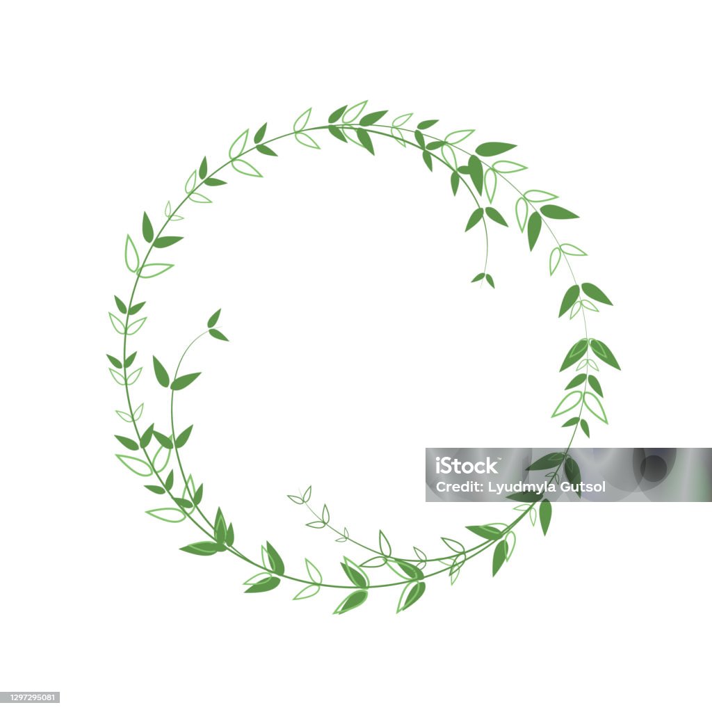 녹색 단풍과 아름다운 둥근 프레임 미니멀 한 스타일로 깔끔한 테두리 벡터 로고 요소입니다 윤곽잎과 단단한 화환 초대장 인사말 로고를  위한 디자인 템플릿입니다 대나무-벼과에 대한 스톡 벡터 아트 및 기타 이미지 - Istock