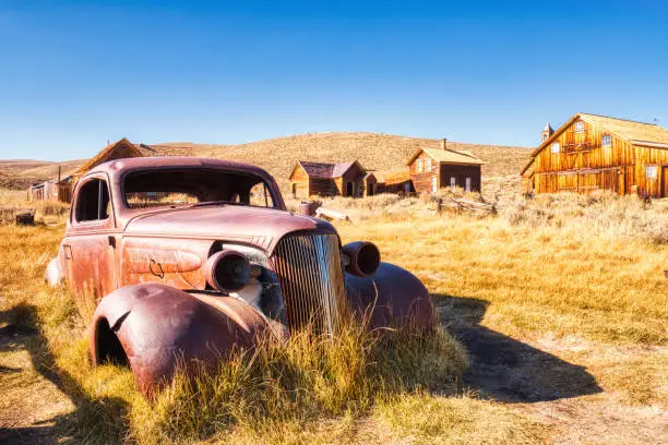 Old Car in Bodie Ghost Town, Historical State Park in California, USA