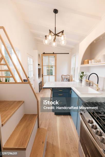 Vertical Photo Of Tiny House Interior Decor Stock Photo - Download Image Now - Tiny House, Indoors, Vehicle Interior