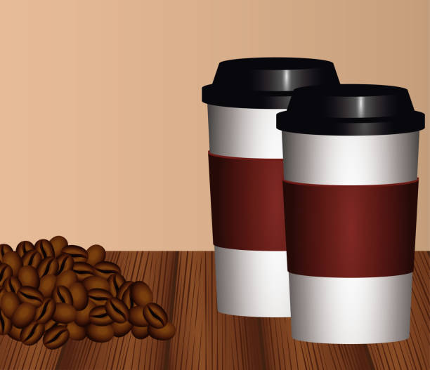 istock delicious coffee drink poster with seeds and cups drink in wooden table 1297297608