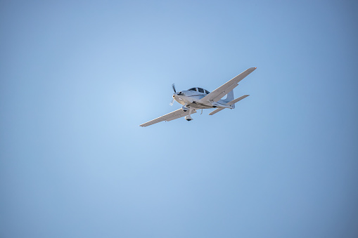 Small aircraft landing at Centennial Airport, Englewood, Colorado