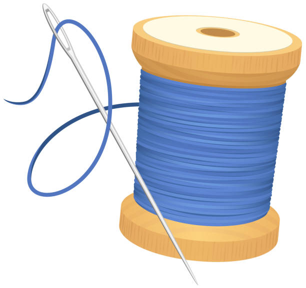 ilustraciones, imágenes clip art, dibujos animados e iconos de stock de aguja y rosca - white background string spool sewing item