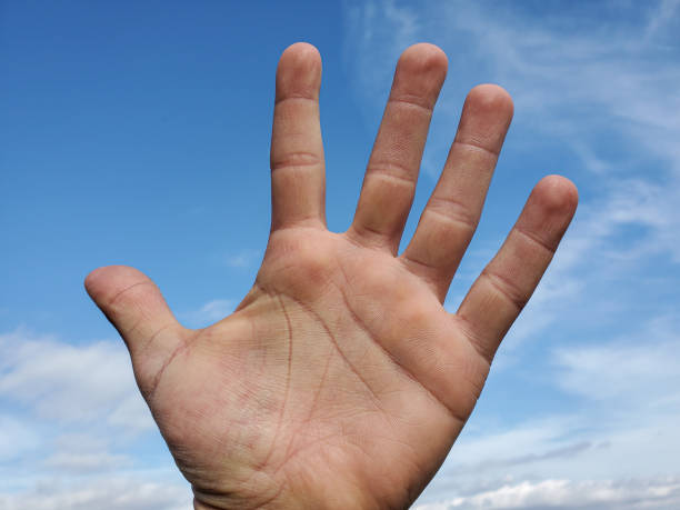 istock Human hand over clear blue sky background,man power concept, freedom 1297301101