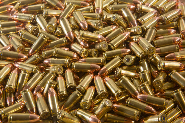 9mm bulk FMJ ammo stock photo