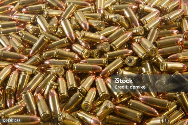 9mm Bulk Fmj Ammo Stock Photo - Download Image Now - Ammunition, Bullet, Handgun