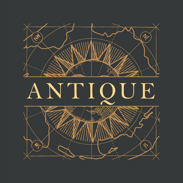 ilustrações, clipart, desenhos animados e ícones de banner vetor com uma antiguidade de letras ornamentadas - antiquary