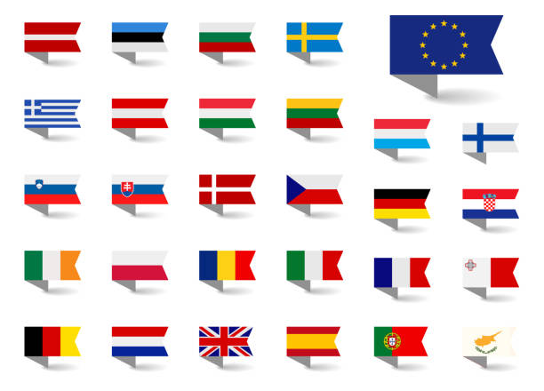 ilustrações, clipart, desenhos animados e ícones de conjunto de bandeiras vetoriais da união europeia. bandeiras de símbolos da grande coleção. - netherlands symbol flag button