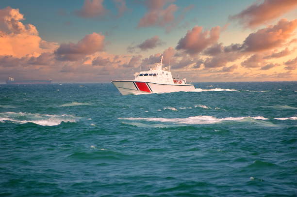 istock coast guard boat and cloudy sky 1297304970