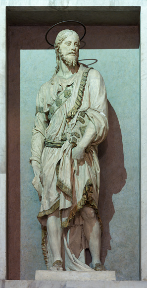 Rome - The statue of St. Jacob in church Chiesa di Nostra Signora del Sacro Cuore by Jacobo Tatti (1486 - 1570).