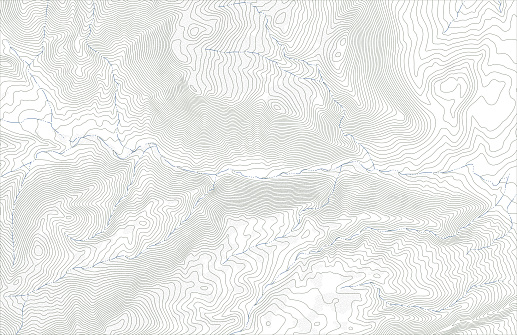 Topographic map contours with streams in hilly or mountainous terrain
