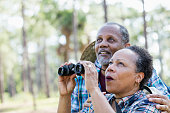Senior African-American couple bird watching