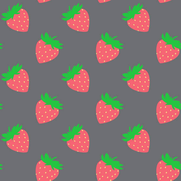 istock Seamless pattern with red strawberries on grey board. Tasty berry, sweet food illustration. Summer theme. Beautiful print for textile, greeting cards, wrapping paper, decor and design 1297315029