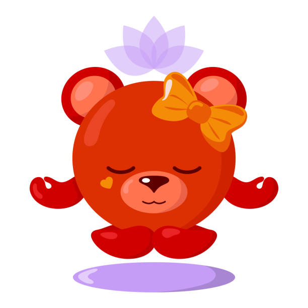 Funny Cute Kawaii Meditating Bear With Lotus Flower Over Head And Round  Body Stock Illustration - Download Image Now - iStock