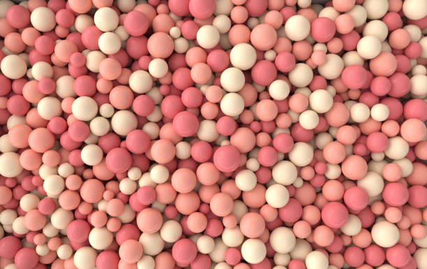 istock Colorful balls abstract wallpaper and background. Pattern design for trendy poster, flyer, banner, card, cover, brochure. Plastic bubbles, gum, pastel pink spheres. 3d render 1297318214